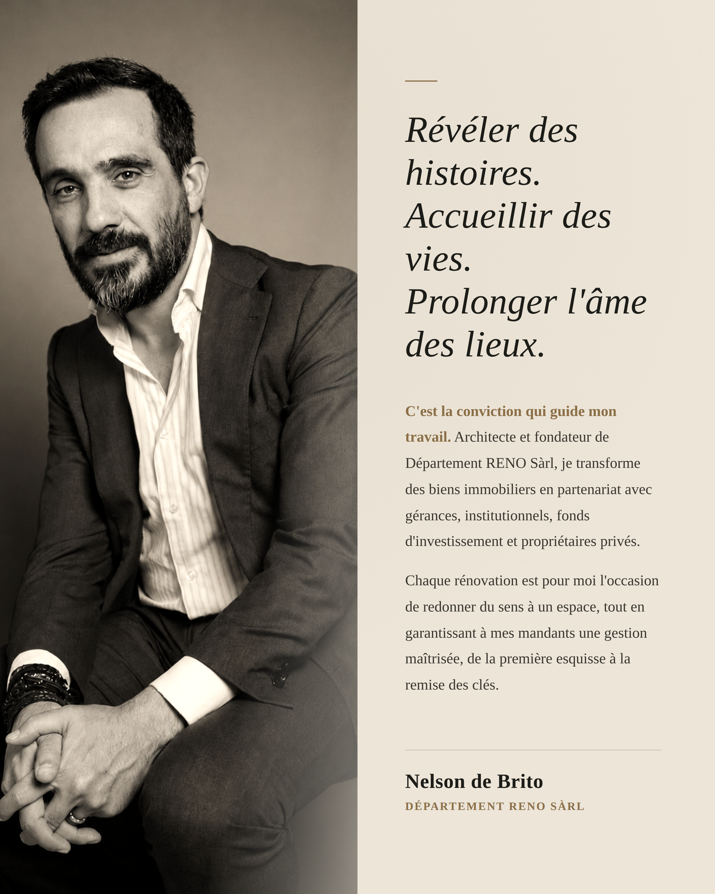 Nelson de Brito, architecte et fondateur de Département RENO Sàrl